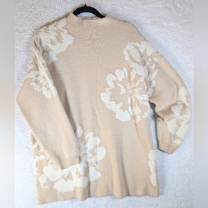 Urban Outfitters Floral Beige and Cream Fuzzy Sweater